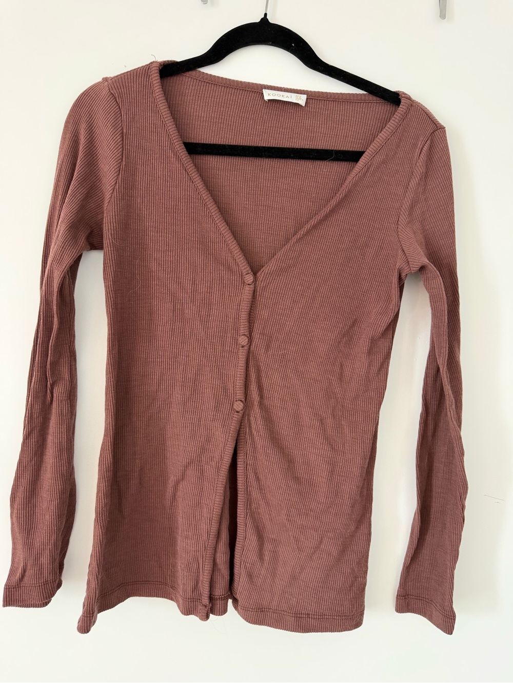 Kookai Dusty Rose Ribbed Button-Front Top